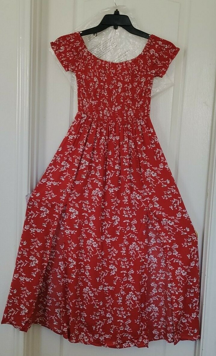 NEW WOMAN KRANDA GATHERED FRONT DRESS SIZE M SLIT FIT ~FLARE Floral 100% Rayon