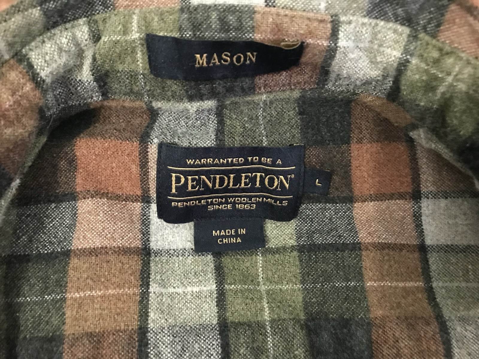 Pendleton Mason Shirt Mens Large Faded Worn Gray Multicolor Button Down