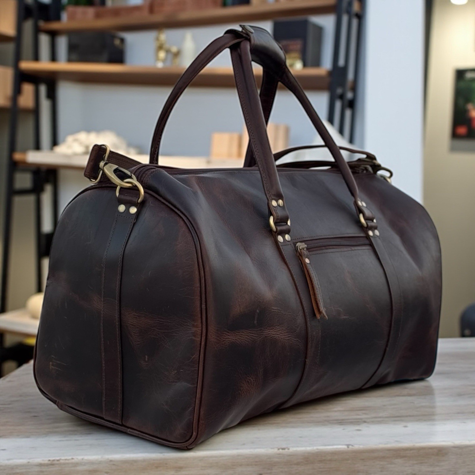 Leather Duffle Bag For Men Gym Bag With Shoe Compartment
