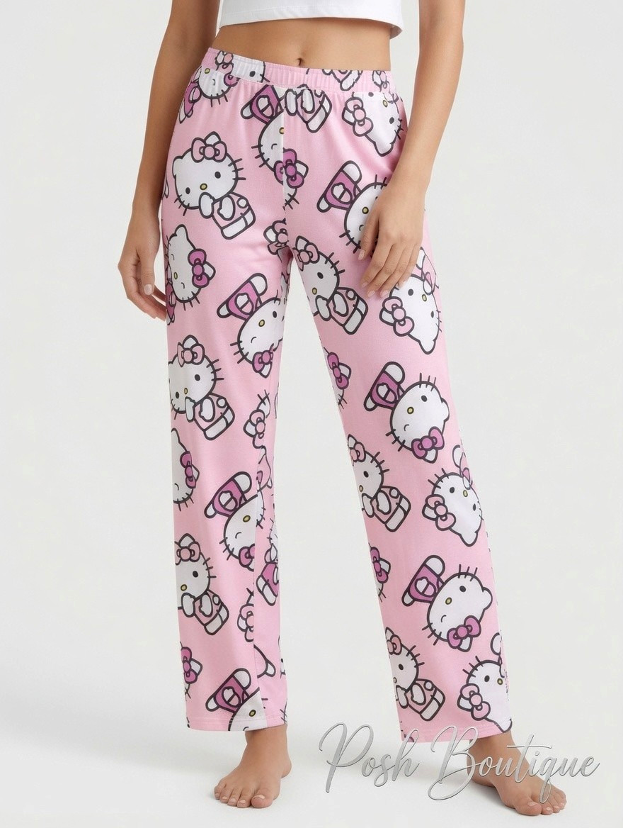 Hello Kitty Pajama Pants Sleep Womens Size XS S M L XL Plus 2X 3XL Lounge Pink