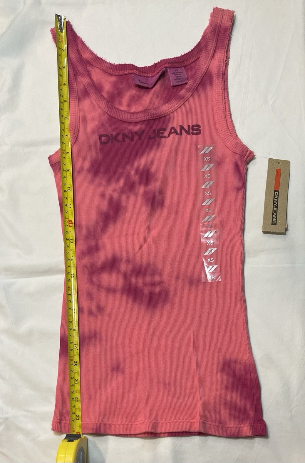 Y2K DKNY Jeans Women’s XS Pink Purple Tie-Dye Ribbed Knit Scoop Neck Tank Top
