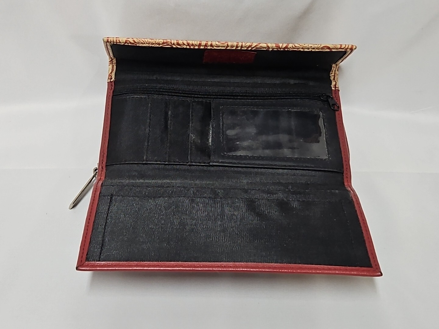 Day Runner Organizer Checkbook Wallet Burgundy Faux Tooled Leather Clutch GUC