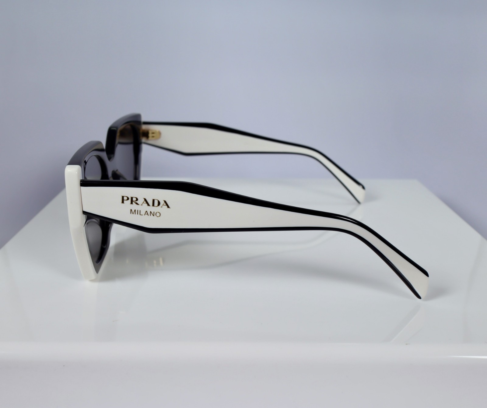 Prada PR15WS 09Q5S0 Women’s Rectangle Sunglasses in Black and White/Gray Lens
