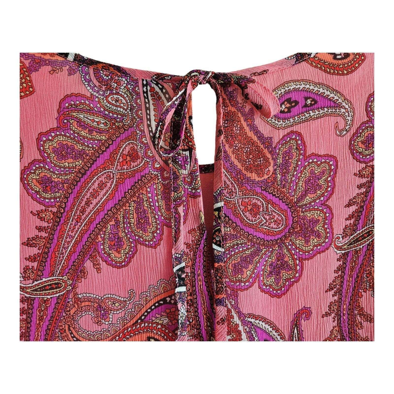 J. CREW Women 0 Silk Blouse Top Pink Paisley Ruffles Lined Long Sleeve Bust 34″