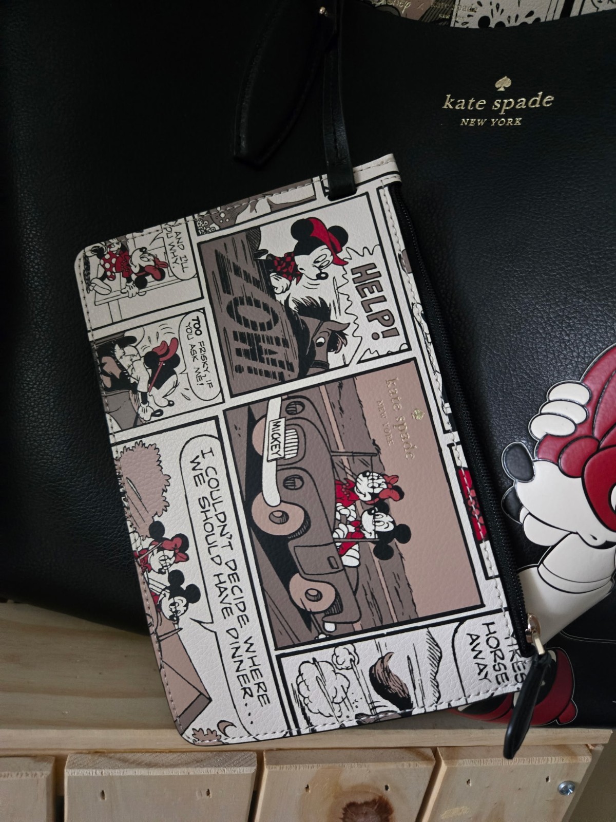 Kate Spade New York Disney Minnie Mouse Leather Tote Bag Large Black