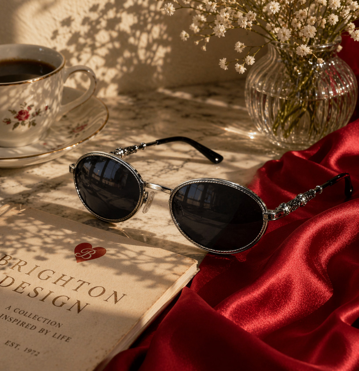 Vintage Y2K Brighton Blue Skies SG053 Sunglasses Oval Silver Scroll Frame