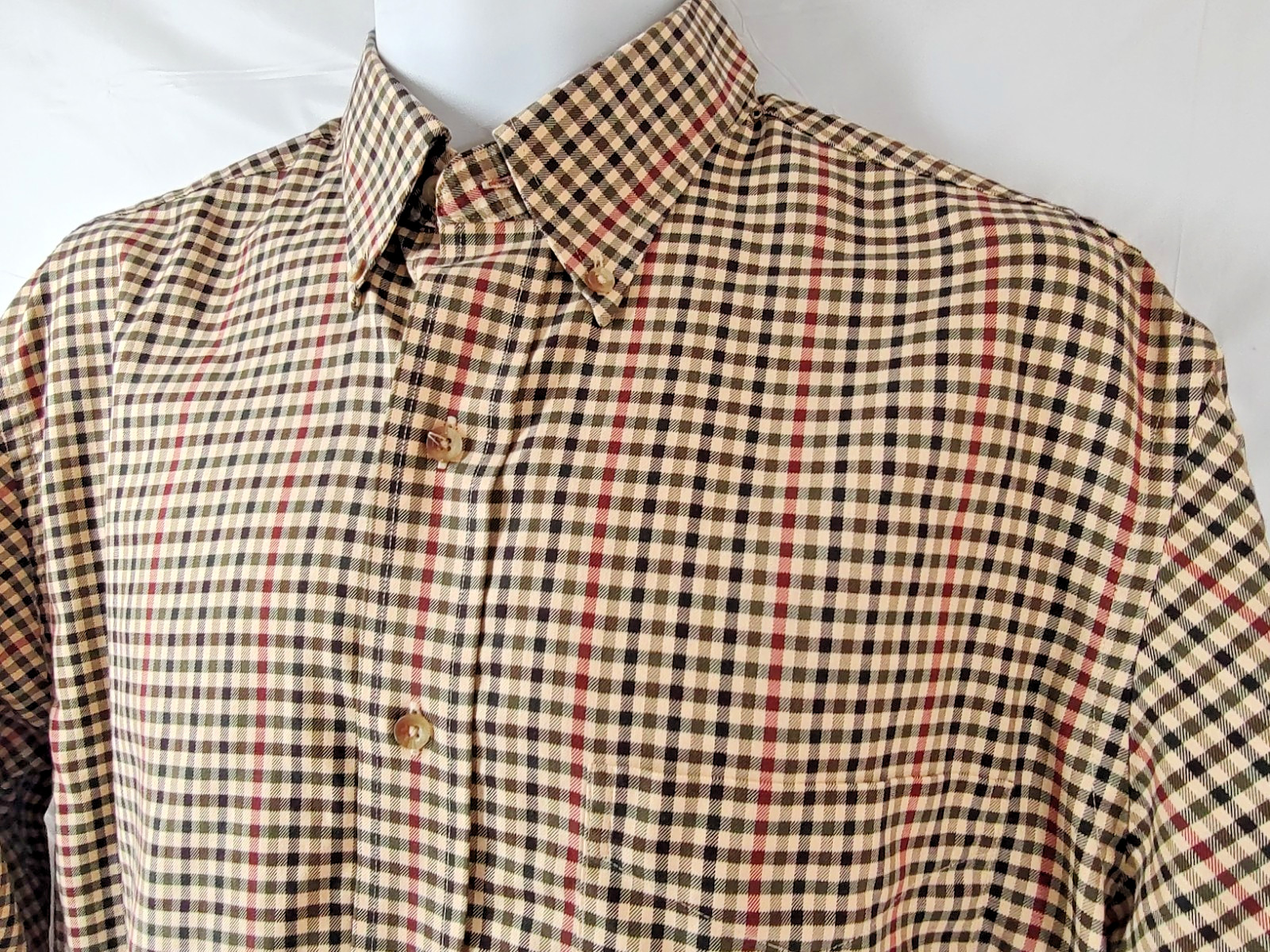 Jos A Bank Travelers Collection Dress Shirt M Brown Checked Button Down Cotton