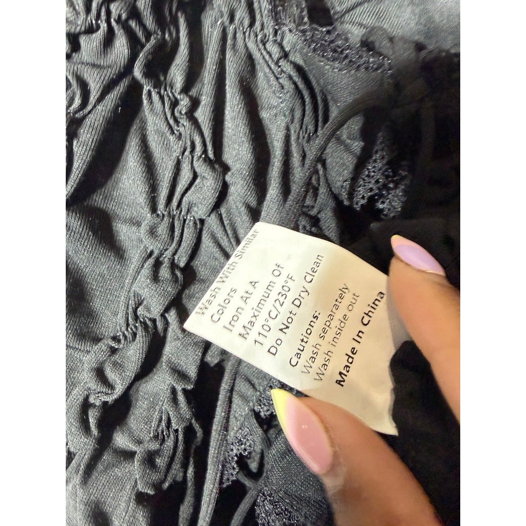 Commense Black Ruched Lace-Up Tank Top XS Fairycore Coquette Chiffon Lace Trim
