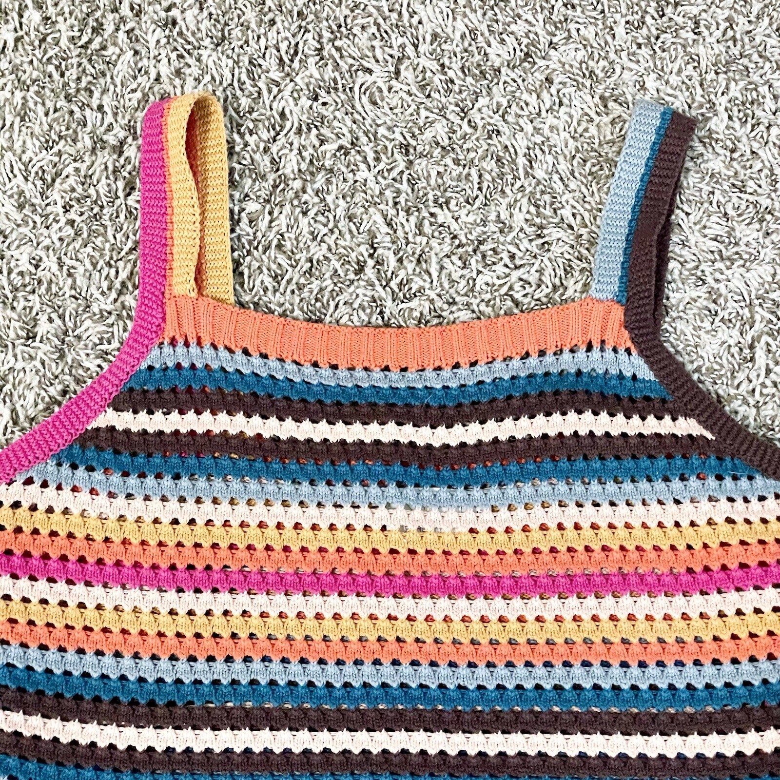 Faherty Byt Rainbow Falls Crochet Tank Top Colorful Sweater Vest Gypsy Artsy Med