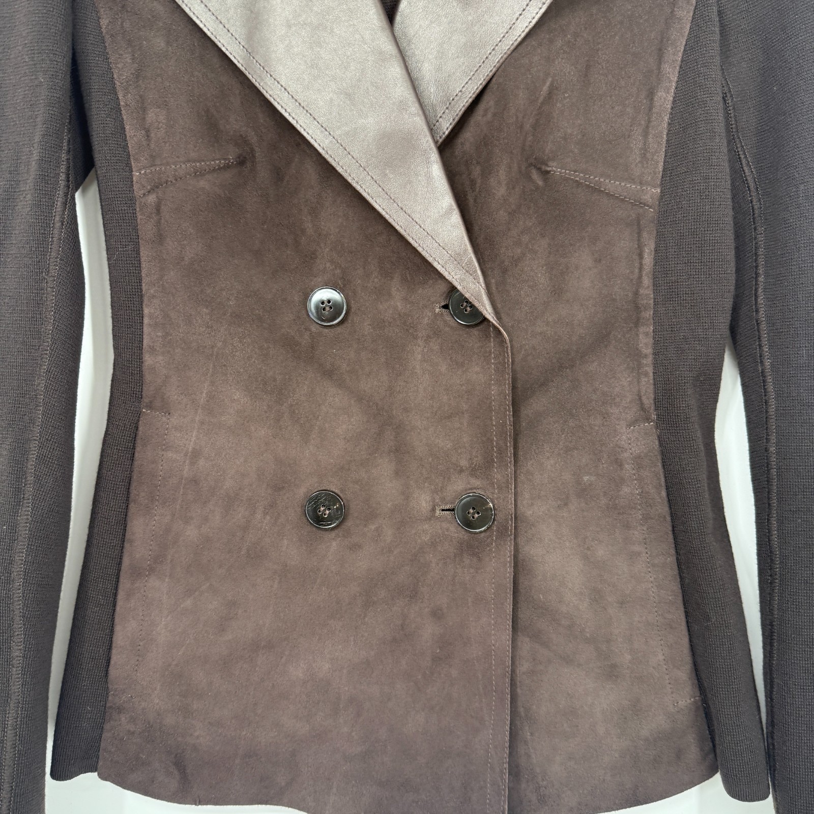 MAX MARA Double Breasted Blazer Suede Goatskin Leather Chocolate Brown Size 4
