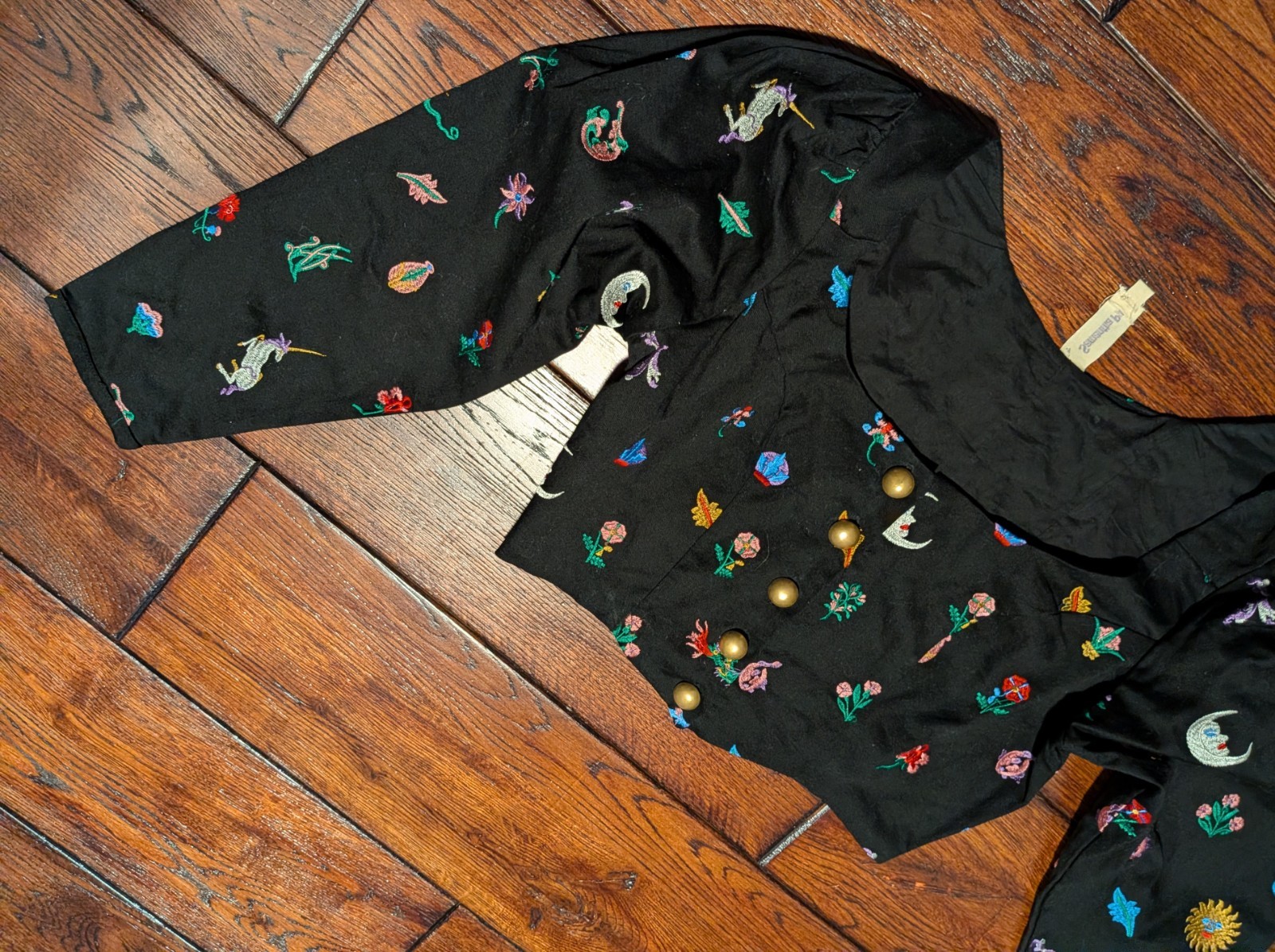 Samantha Pleet Celestial Embroidered Banner Jacket Top w/ Brass Buttons Size 4