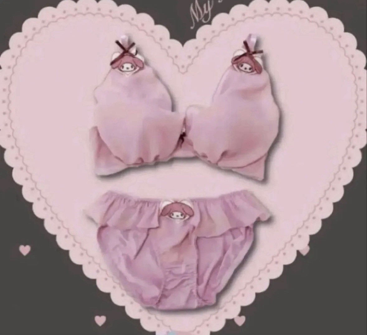 My Melody Pink Flower Bow Set Bralette & Panty Size Small