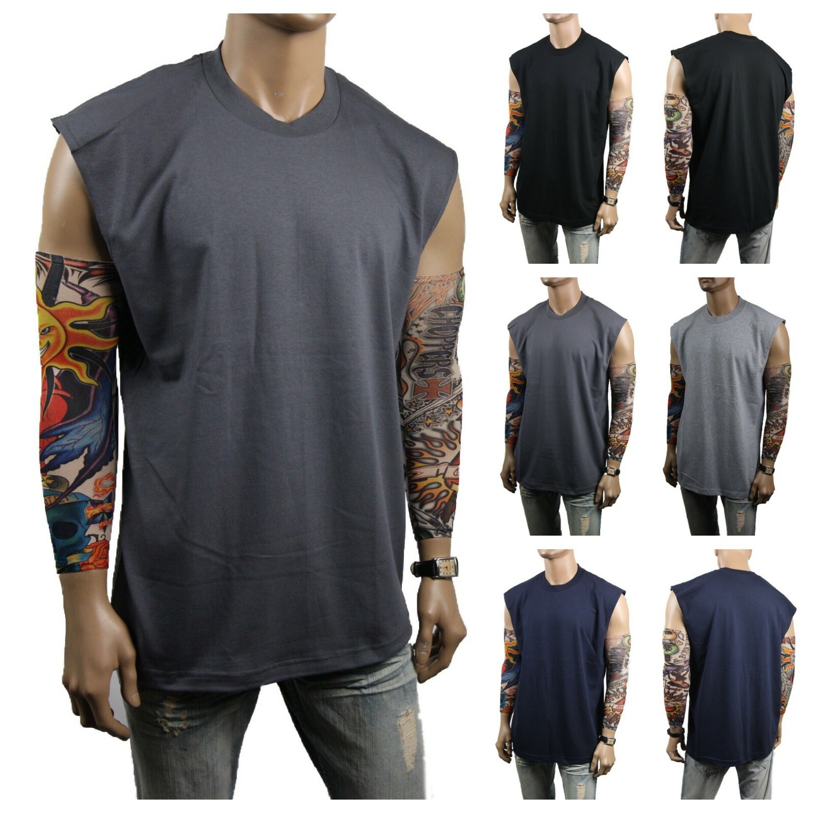 Mens HEAVY WEIGHT Crew neck Sleeveless Shirt Muscle Tank Fitness Gym Big & Tall