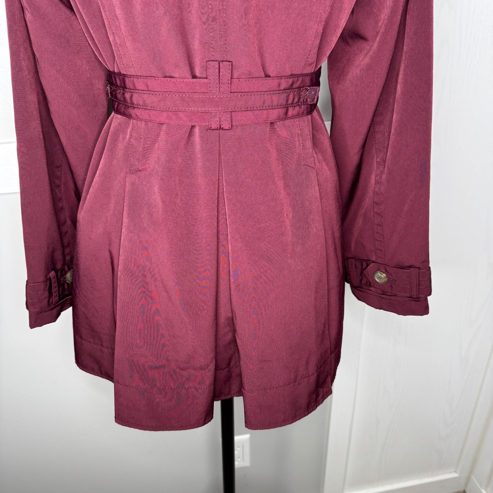 Worthington Trench Coat Women Petite Large Burgundy Belted Double Breasted 2505