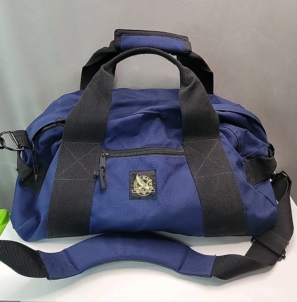 Vintage Eddie Bauer Duffle Bag Weekender Canvas Nylon Navy Blue W/Shoulder Strap