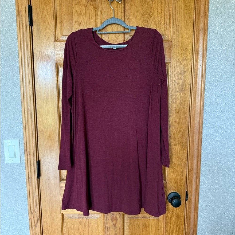 Old Navy Deep Red Long Sleeve Top Flowy Dress size Large