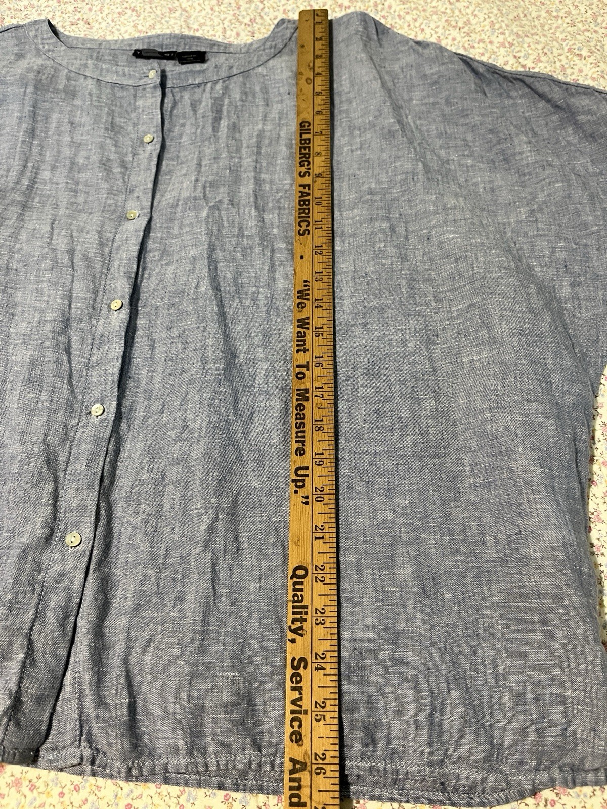 Tahari blue 100% linen button-up short sleeve blouse, relaxed, boxy size M