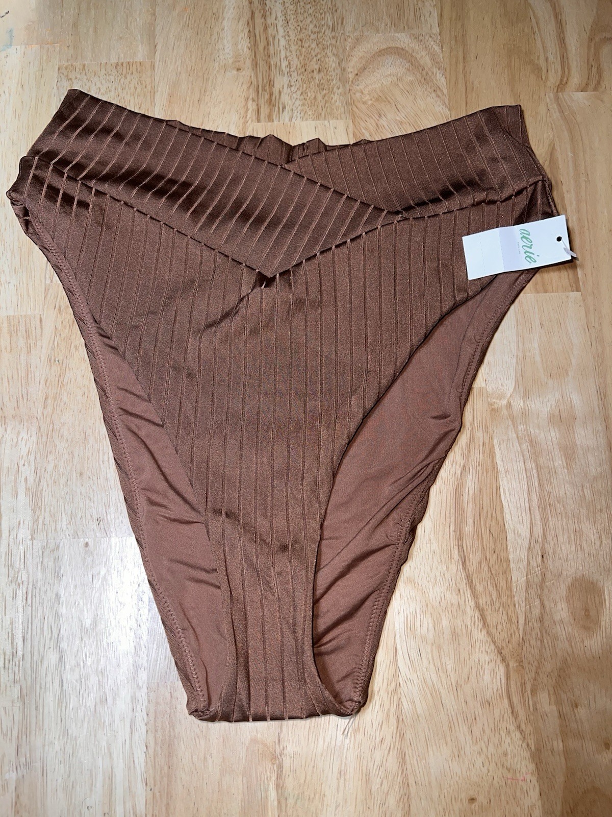 Large Aerie Ribbed Top& Shine Crossover High Cut Cheeky Bikini Bottom $34.95 Ea