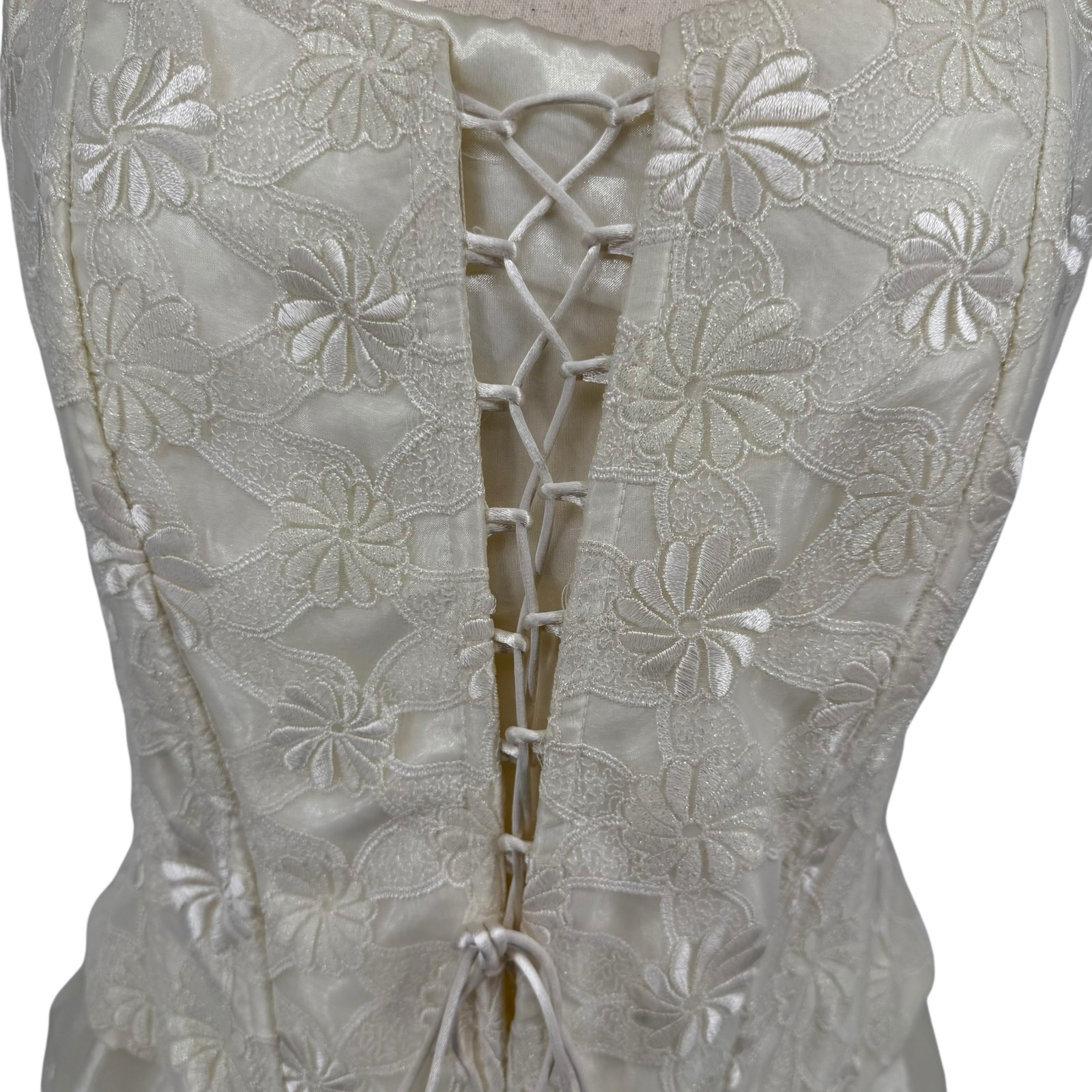 VTG 90s y2k Women’s Cream Floral Dalia Drop Basque Waist Corset Halter Dress XL