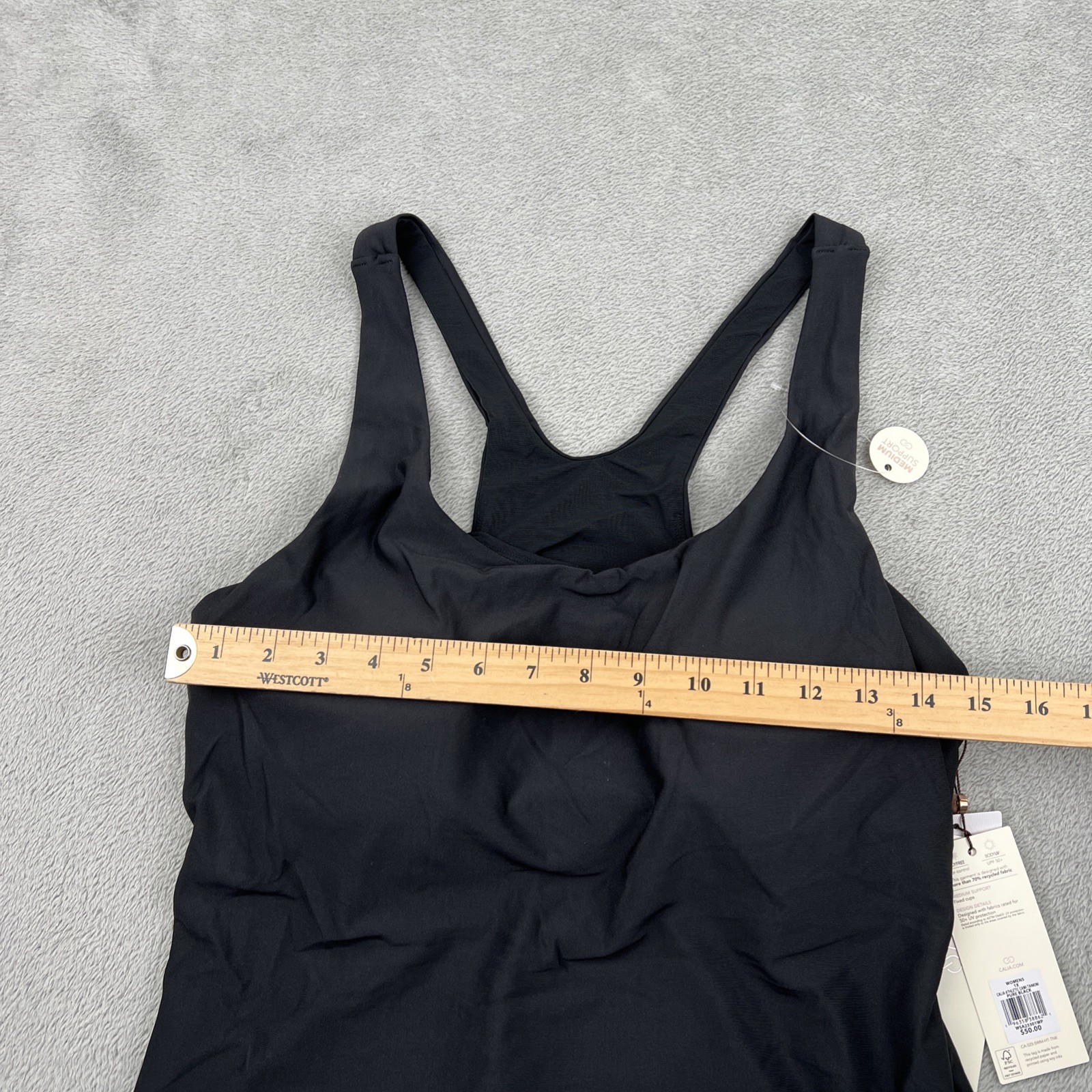 NEW Calia Women’s Athletic Tankini Cami Black XL D Cup Support Beach UPF 50+