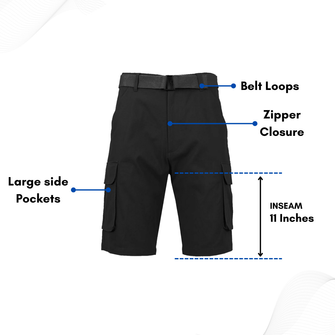 Men’s Cargo Shorts Stretch Lightweight Cotton Twill Multi Pockets Belted Short