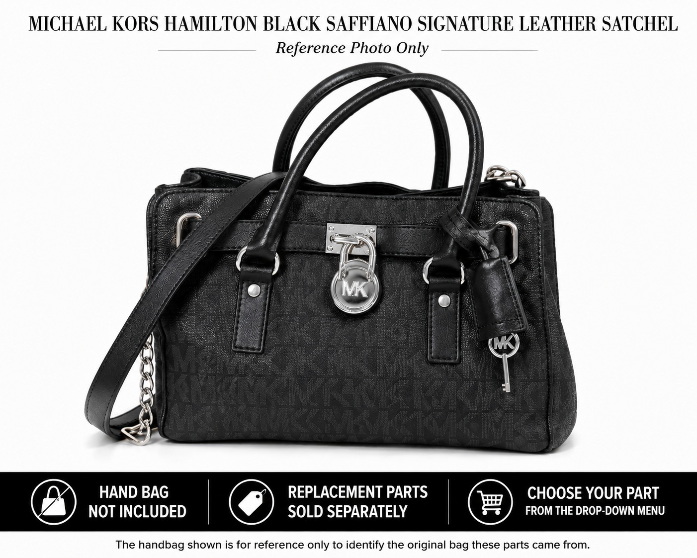 Michael Kors Hamilton Replacement Repair Parts Handles Strap Zipper Black or DIY
