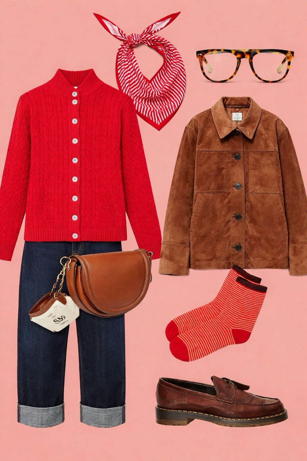 Lauren Ralph Lauren Red Cable Knit Mock Neck Cardigan Sweater XL Preppy Cottage