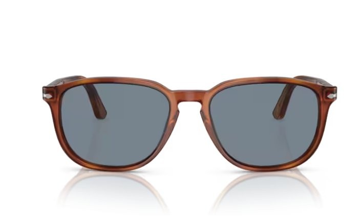 Persol Men’s 0PO3019S 96/56 55 Square Sunglasses,Light Havana Frame/Blue Lenses