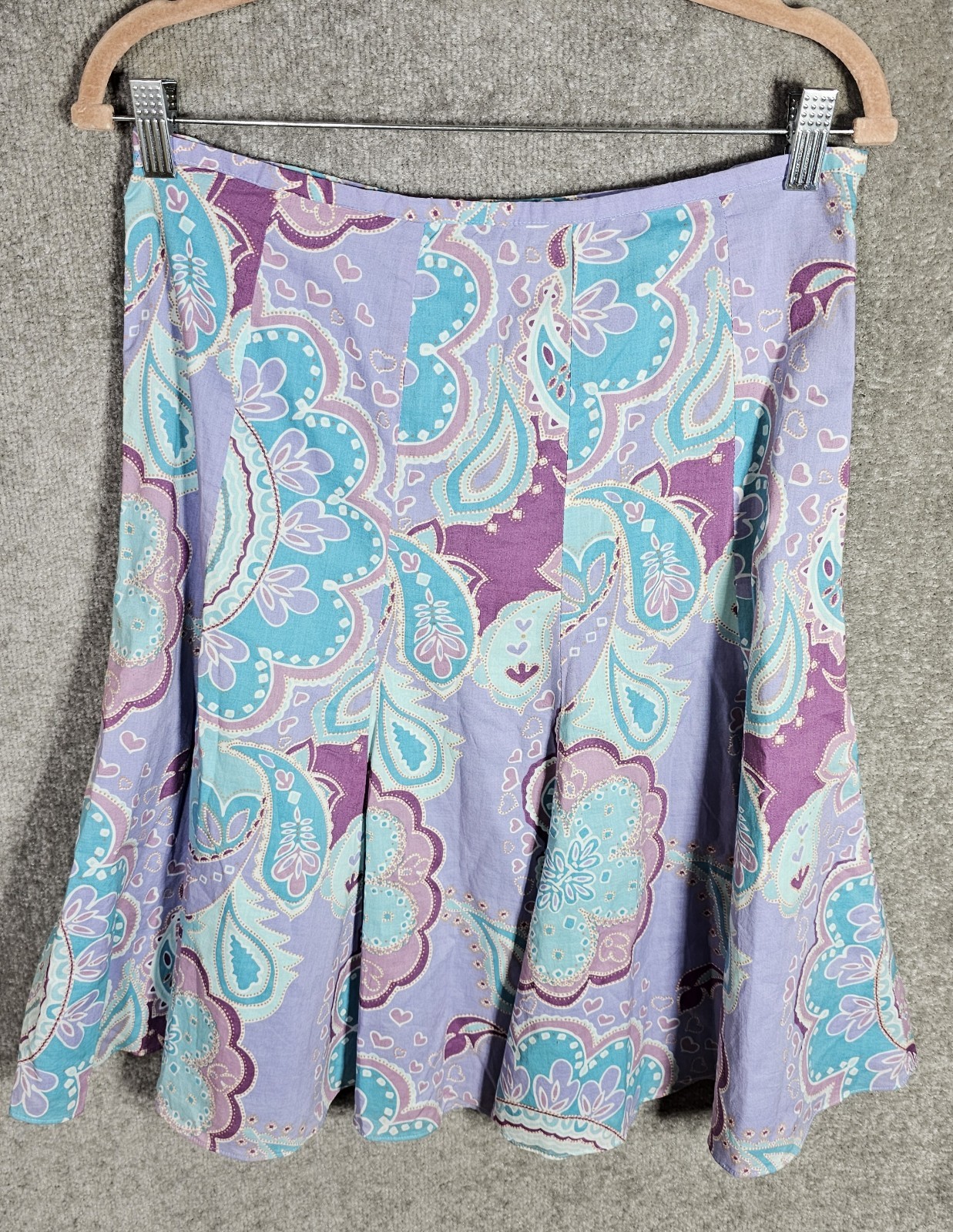 Axcess Liz Claiborne Skirt Womens Size 6 Purple Paisley Hearts Vintage Y2K Flare