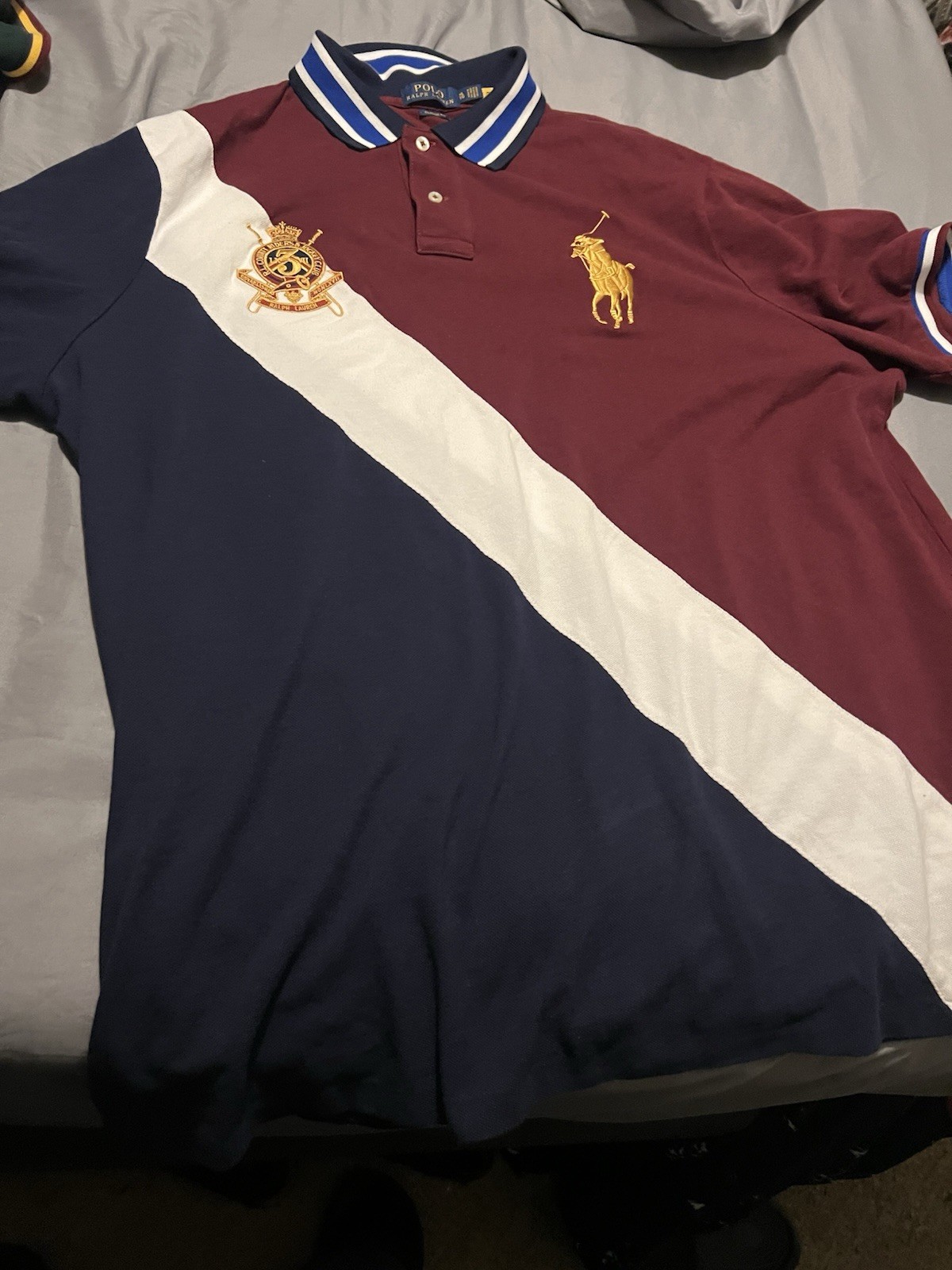 2 Polo Ralph Lauren Rugby Shirt White And Burgundy & Green,navy Blue $180 Value