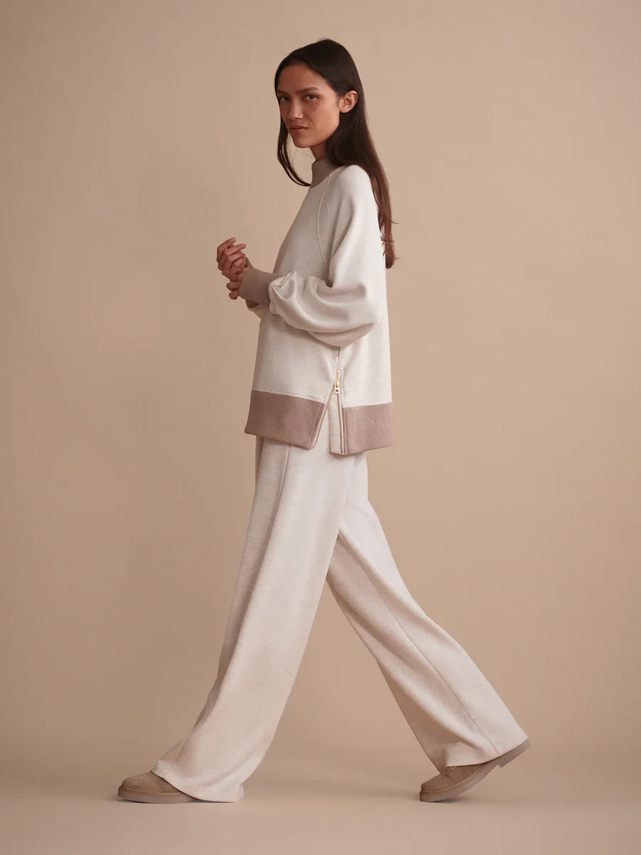 Varley The Extra Wide Leg Pant 29.5″ in Ivory Marl, Size Small