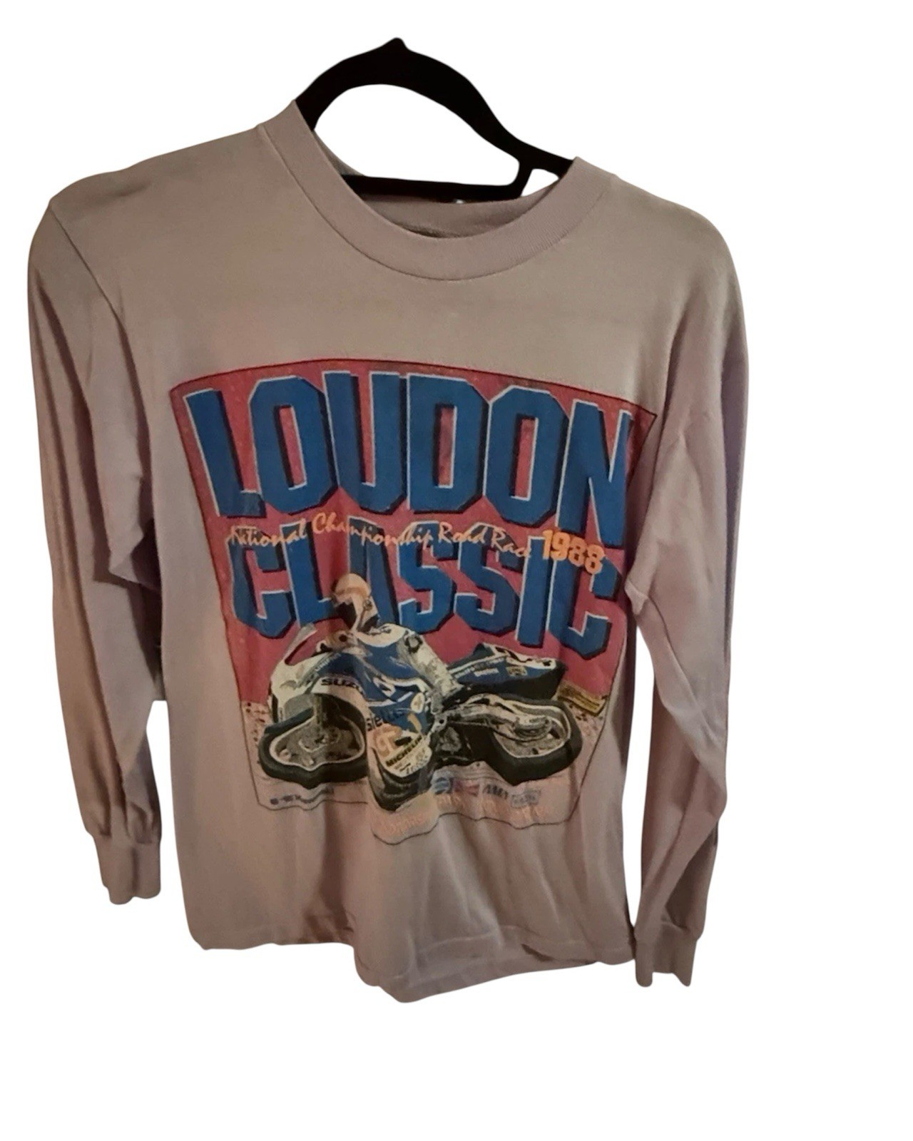Vintage 80s Loudon Classic Motorcycle Race T Shirt Mens Med with Wrist Band
