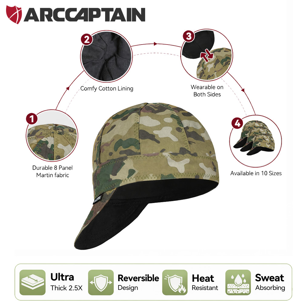 2026 ARCCAPTAIN Welding Cap Protective Welders Hat Reversible 8 Panel Size 7 5/8