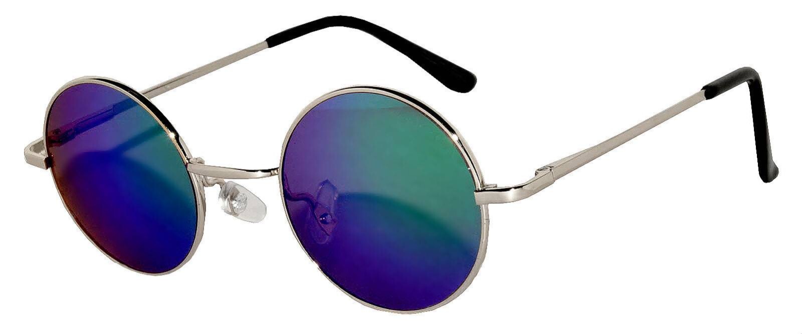 METAL ROUND SUNGLASSES BLUE-GREEN MIRROR LENS 43mm SILVER FRAME ONE PAIR