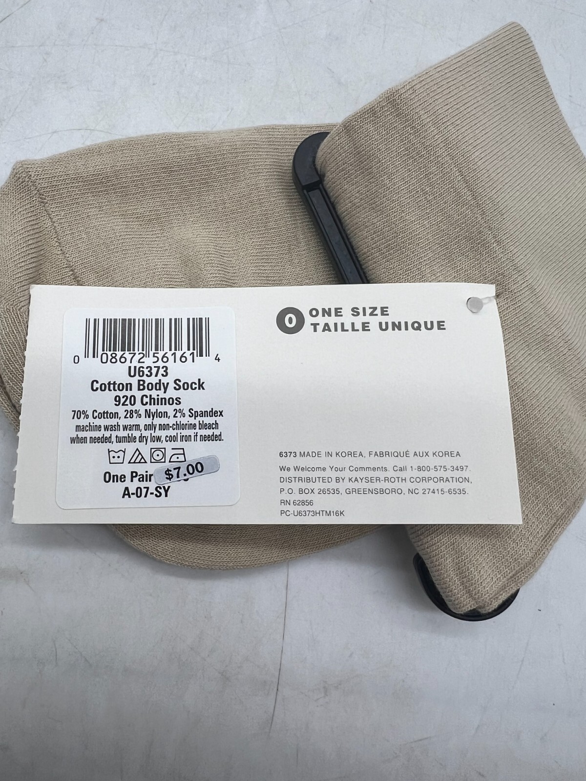 HUE Beige Cotton Body Sock One Size Socks U6373 One Pair