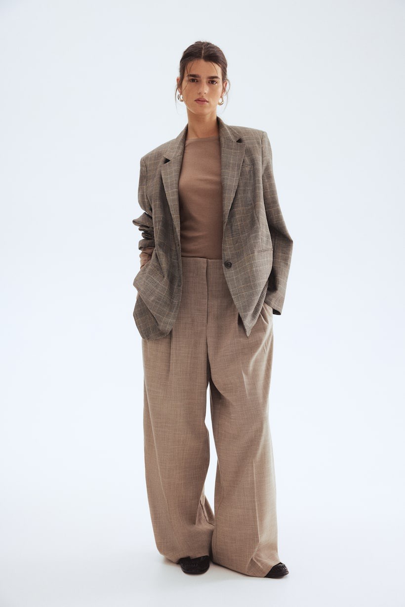 H&M Elegant Plaid Blazer Suit Oversized Style Office Workwear