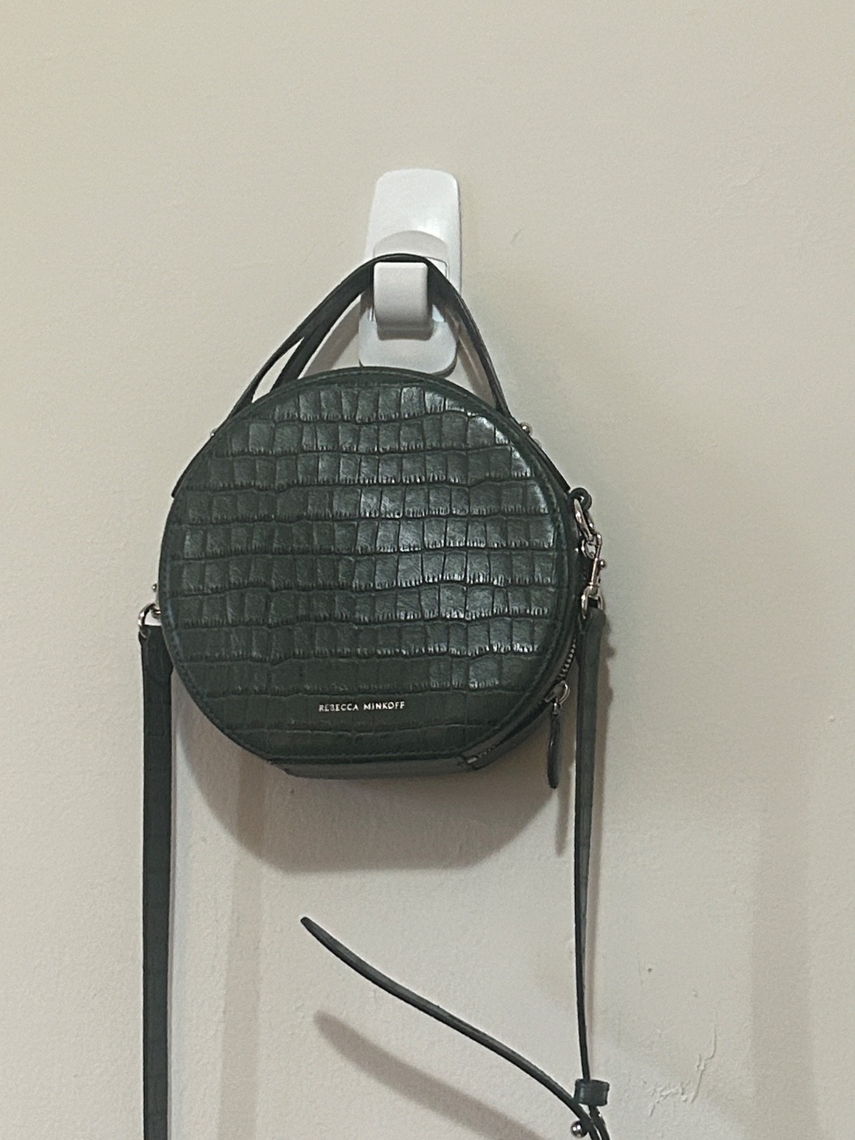 REBECCA MINKOFF Jody Croc Embossed Leather Circle Crossbody Bag Green Round