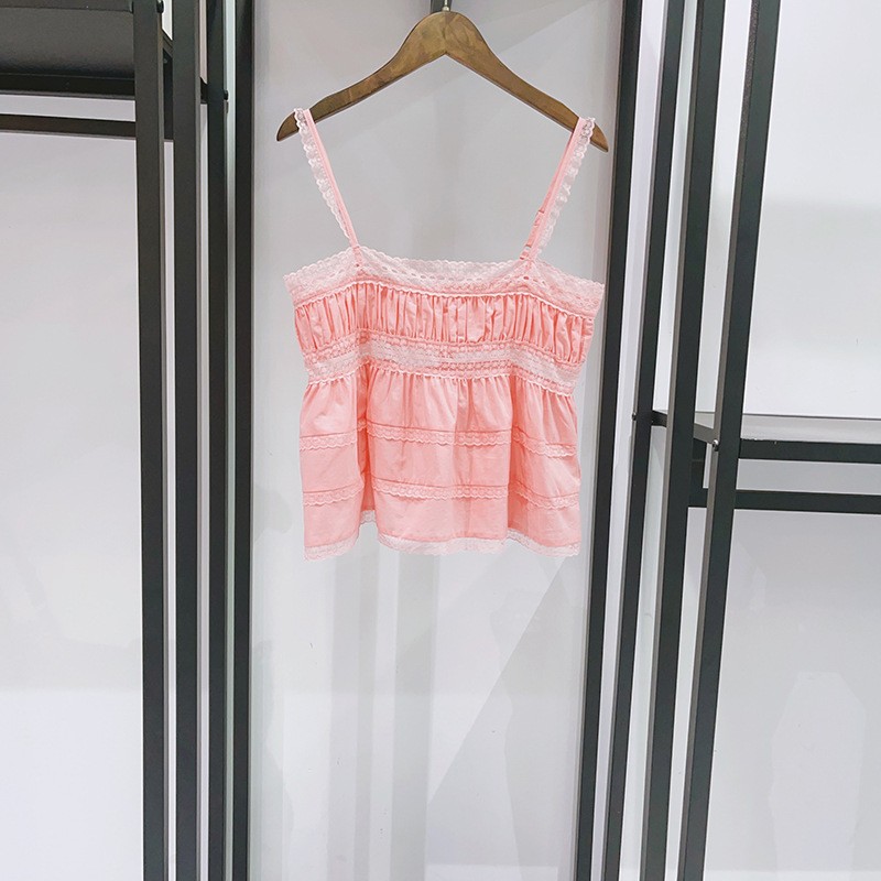 DOEN Loure Floral Print Silk Camisole Lace Trim Square Neck