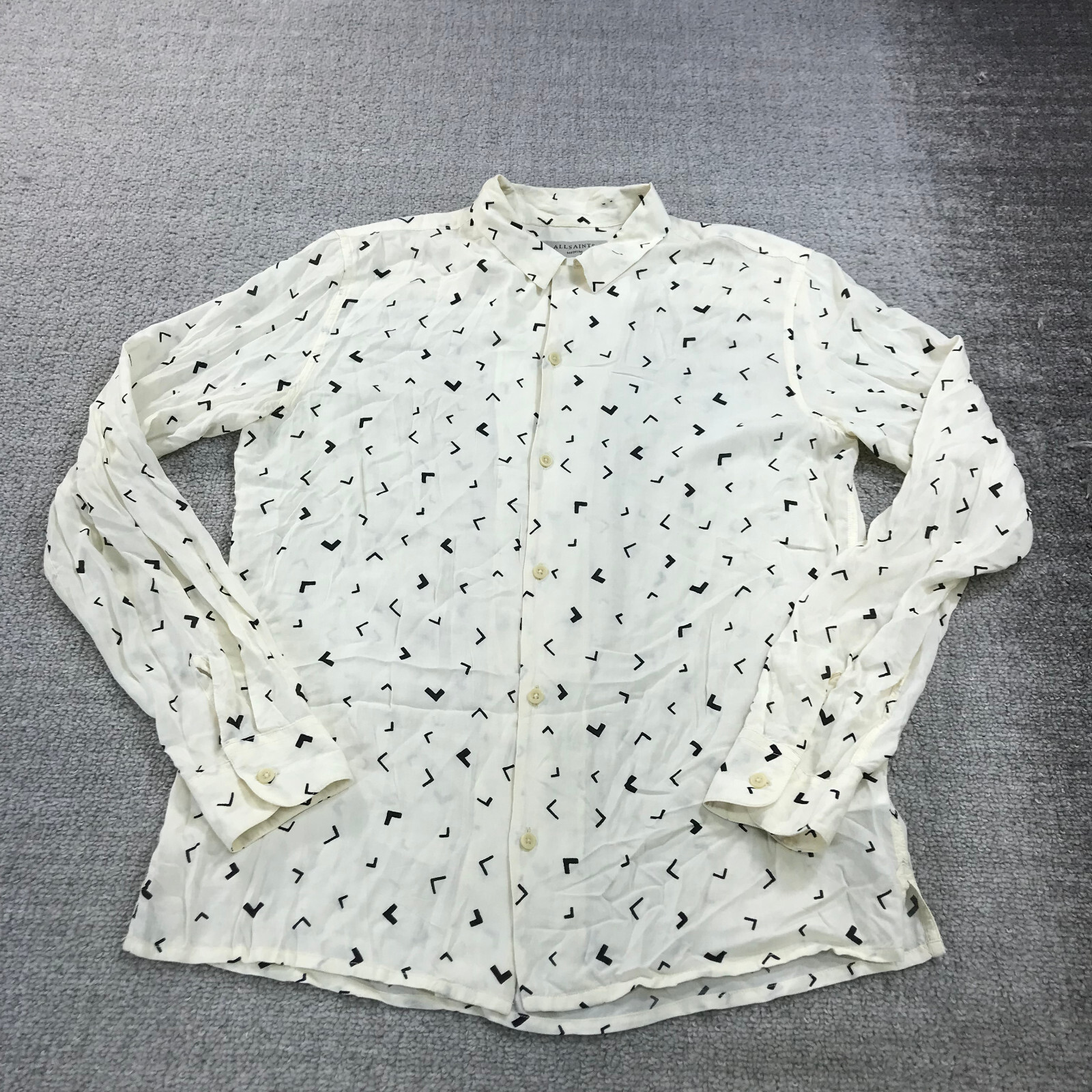 Allsaints Shirt Mens Medium Button Up Check Yellow Vee LS Black Casual Adult