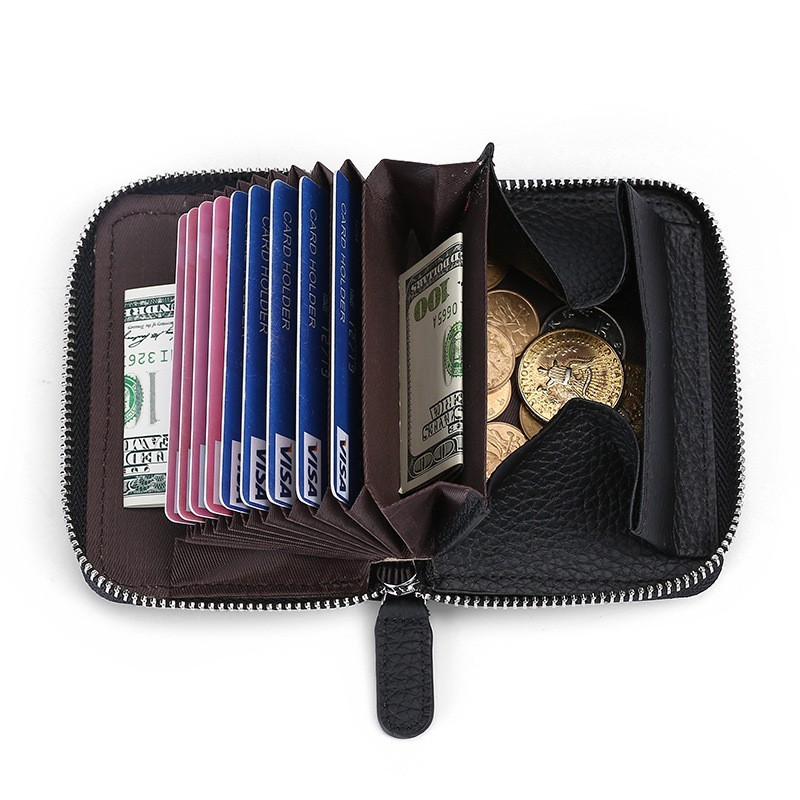 Accordion Style Leather Card Holder RFID Anti-Theft Card Case Coin Change Purse