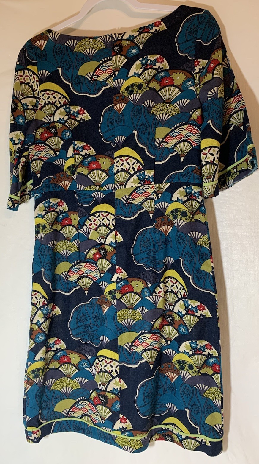 HANDMADE UKIYOE STYLE NAVY BLUE COTTON LINEN FABRIC WITH COLORFUL FAN PATTERN