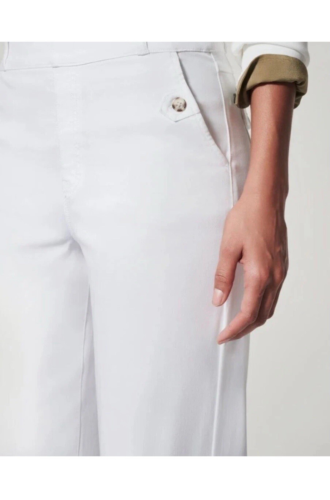 Spanx Stretch Twill Cropped Wide Leg Pants Medium Tall White NWT* 02