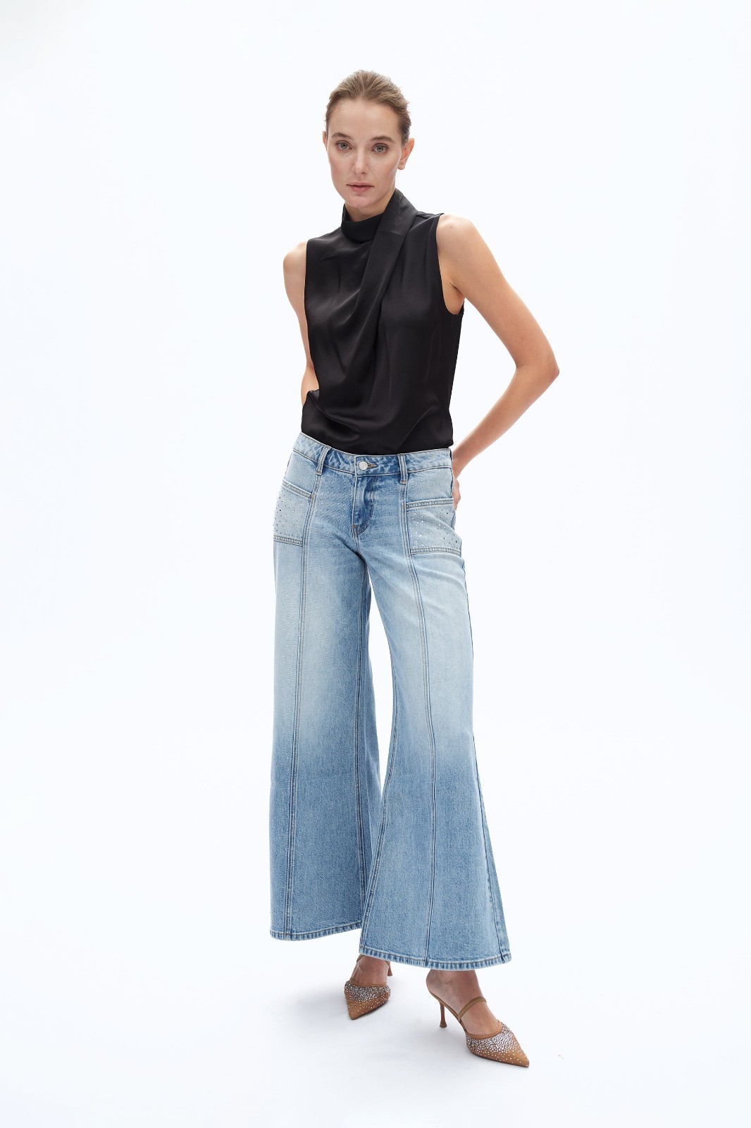 Bayeas Nordstrom mid-rise flare sparkle embellished jeans 26