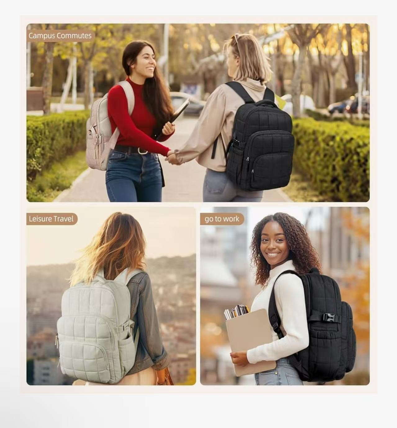 CLUCI 17.3 Inch Laptop Backpack for Women, Anti Theft Travel Backpack, Puffer Qu