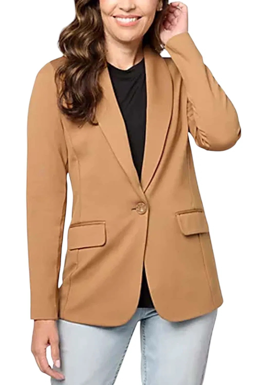 Tailored by Susan Graver Women’s Smart Ponte Knit Blazer Caramel