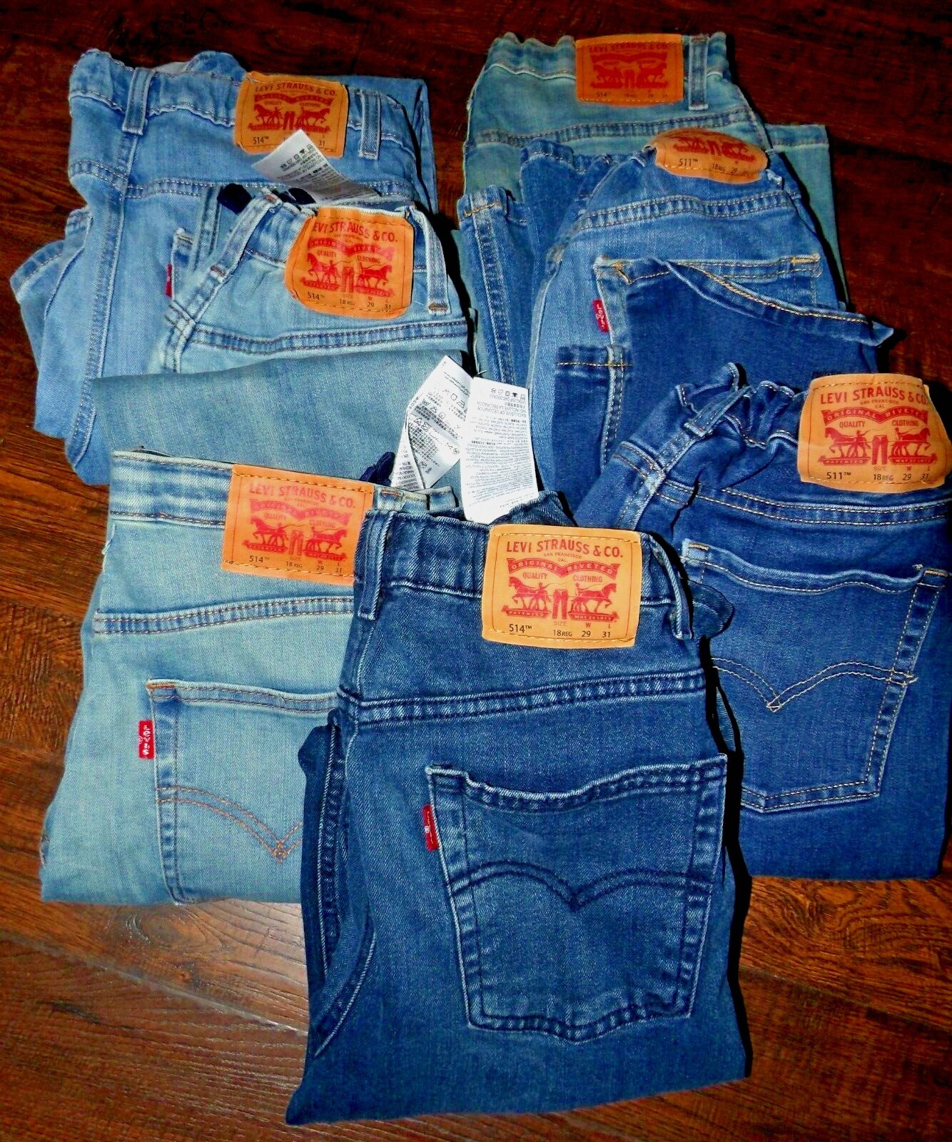 7 pairs of either Levi’s 511 or 514 w/adjustable waistband Size 29×31 or 18 Reg