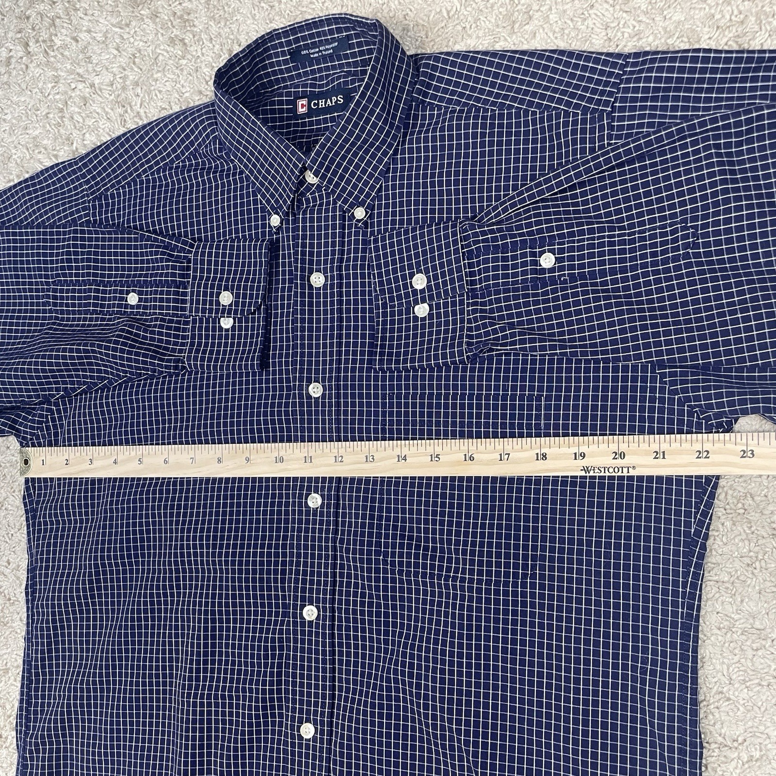 Chaps Shirt Men’s Medium Long Sleeve Button Down Blue Plaid Wrinkle Free