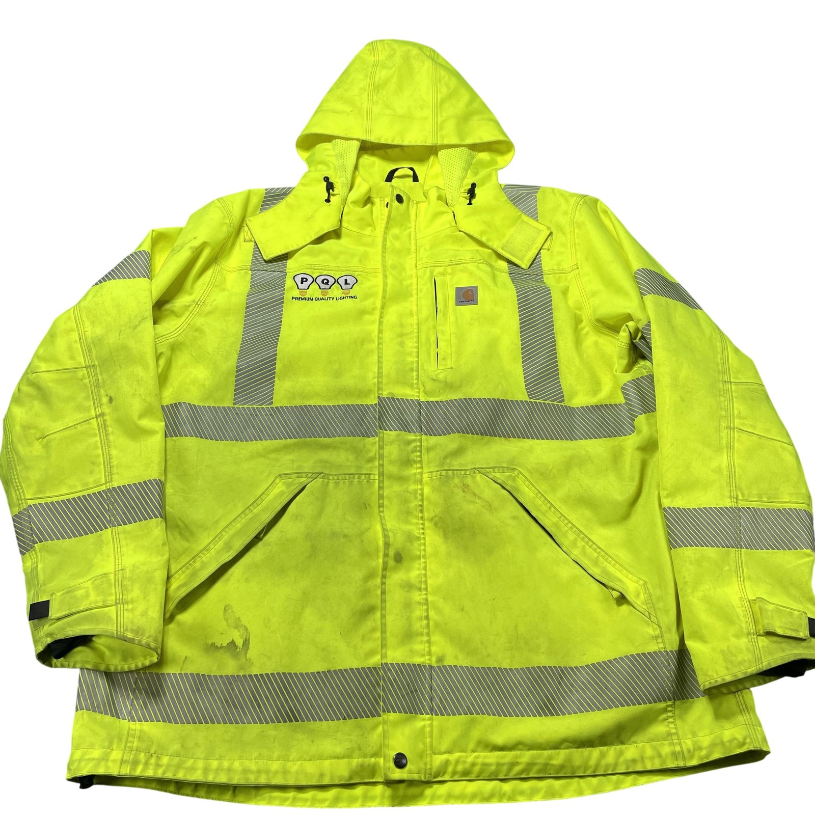 Carhartt Jacket Mens XLT Yellow Hi Vis Reflective Hooded Parka PQL 100499BLM