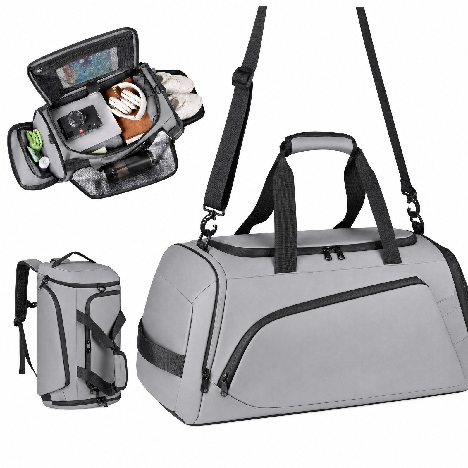 45L Large Gym Bag Travel Duffel Backpack Waterproof Men Women Black Gray 2 Color