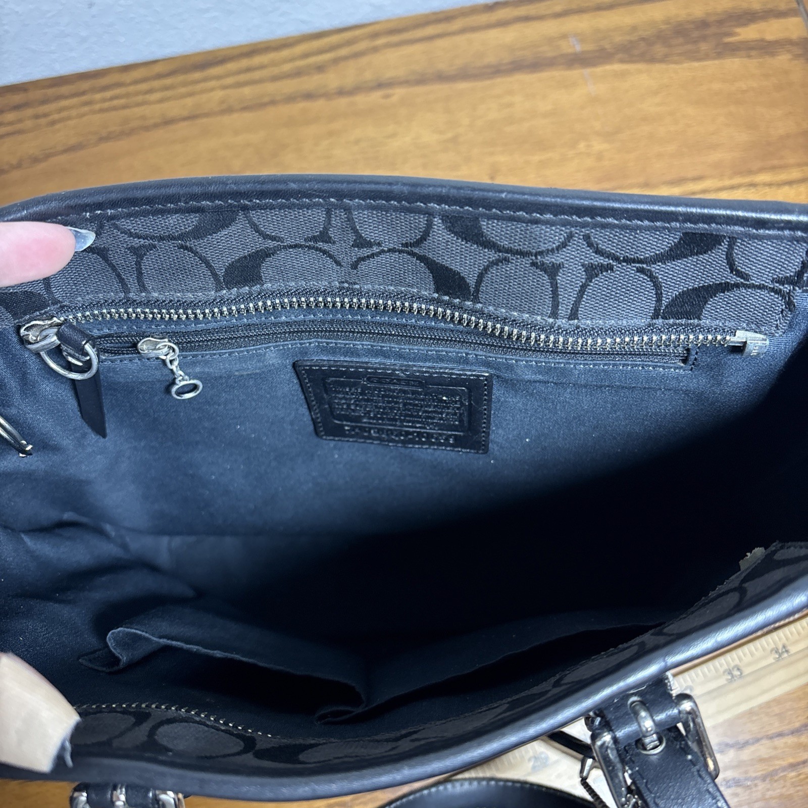 Coach Monogrammed Black Canvas and Leather Shoulder Bag Signature C F10659 *READ